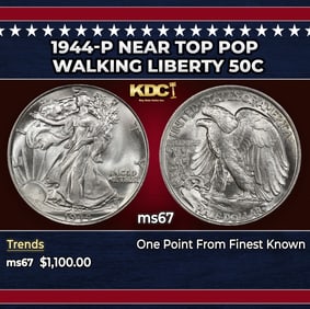 1944-p Walking Liberty Half Dollar Near Top Pop 50c ms67 SEGS
