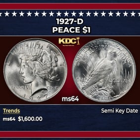 1927-d Peace Dollar $1 ms64 SEGS