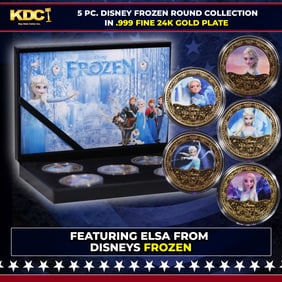 5 Coin Disney Frozen Gold Plated Round Collection In Custom Box W/ Special Backer card