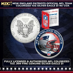 New England Patriots Official NFL Team Colorized 1oz Silver Eagle $1 w/ COA Other Toy
