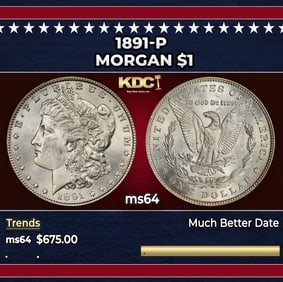 1891-p Morgan Dollar $1 Grades ms64