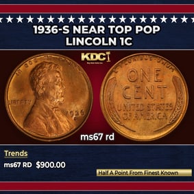 1936-s Lincoln Cent Near Top Pop 1c ms67 rd SEGS