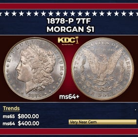 1878-p 7tf Morgan Dollar $1 Grades ms64+