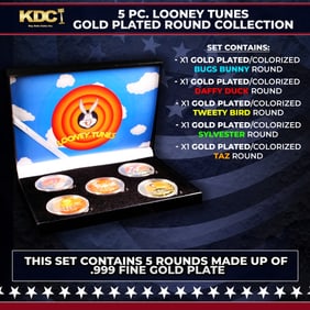 5 Coin Loony Tunes Gold Plated Round Collection Bugs Bunny, Daffy Duck, Tweety, Sylvester, Taz