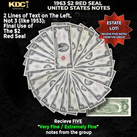 5x 1963 $2 Red Seal United States Note Grades VF/XF