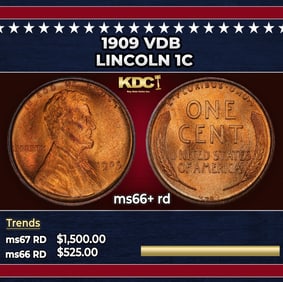 1909 VDB Lincoln Cent 1c ms66+ rd SEGS