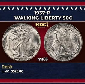1937-p Walking Liberty Half Dollar 50c Grades ms66