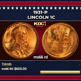 1931-p Lincoln Cent 1c Grades ms66 rd