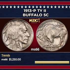 1913-p Ty II Buffalo Nickel 5c ms66 SEGS
