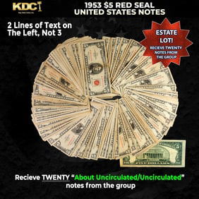 20x 1953 $5 Red Seal United States Note Grades AU/CU