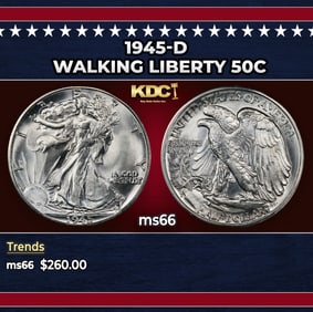 1945-d Walking Liberty Half Dollar 50c Grades ms66