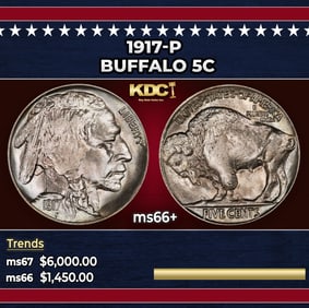 1917-p Buffalo Nickel 5c ms66+ SEGS