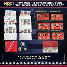 Full Ike Dollar Mint And Proof Sets 1973-1978, Plue Bonus Bicentennial Silver "Red Pack" & 3pc