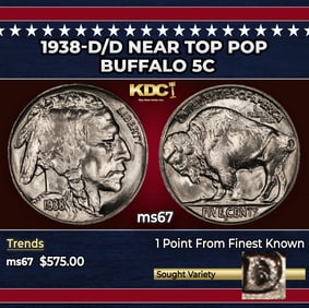 1938-d/d Buffalo Nickel Near Top Pop 5c ms67 SEGS
