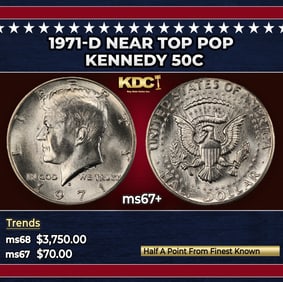 1971-d Kennedy Half Dollar Near Top Pop 50c ms67+ SEGS
