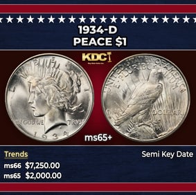 1934-d Peace Dollar $1 ms65+ SEGS