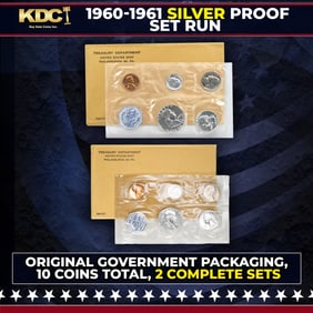 1960 & 1961 Silver Proof Sets 10 Coins In Original Government Packaging Manilla Envelope