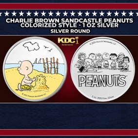 Charlie Brown Sandcastle Peanuts Colorized Style - 1 oz Silver Round Round