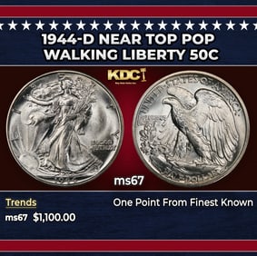 1944-d Walking Liberty Half Dollar Near Top Pop 50c ms67 SEGS