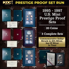 1995-1997 3 Set KEY DATE Prestige Proof Set Run US Mint Prestige Proof Sets - 20 Coins, 3 Complete