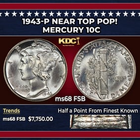 1943-p Mercury Dime Near Top Pop! 10c ms68 FSB SEGS