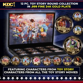 12 Coin Toy Story Gold Plated Round Collection In Custom Box W/ Special Backer card