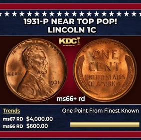 1931-p Lincoln Cent Near Top Pop! 1c ms66+ rd SEGS
