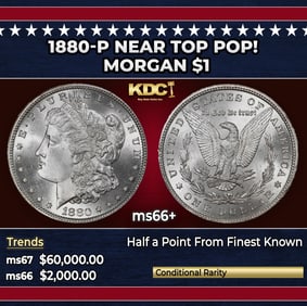 1880-p Morgan Dollar Near Top Pop! $1 ms66+ SEGS