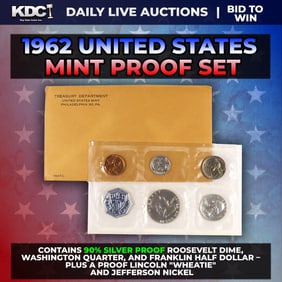 1962 United States Mint Silver Proof Set In Original Goventment Packaging, 5 Coins - Manilla