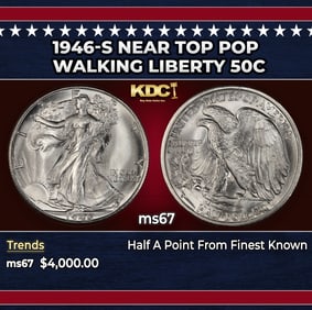 1946-s Walking Liberty Half Dollar Near Top Pop 50c ms67 SEGS