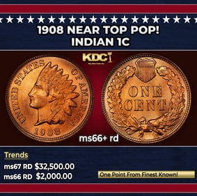 1908 Indian Cent Near Top Pop! 1c ms66+ rd SEGS