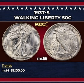 1937-s Walking Liberty Half Dollar 50c ms66 SEGS