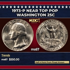 1973-p Washington Quarter Near Top Pop 25c ms67 SEGS