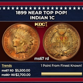 1899 Indian Cent Near Top Pop! 1c ms67 rd SEGS