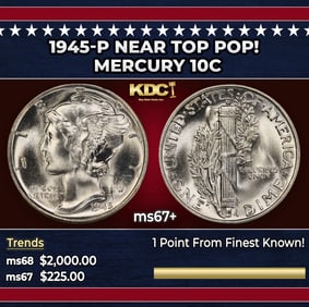 1945-p Mercury Dime Near Top Pop! 10c ms67+ SEGS