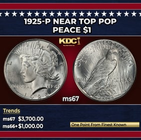 1925-p Peace Dollar Near Top Pop $1 ms67 SEGS