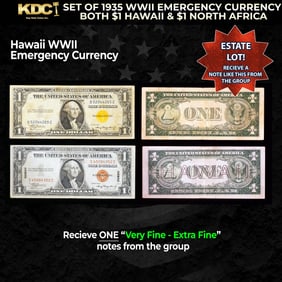 Set of 1935 WWII Emergency Currency Both $1 Hawaii & $1 North Africa Grades VF/XF