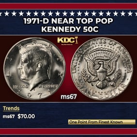 1971-d Kennedy Half Dollar Near Top Pop 50c ms67 SEGS