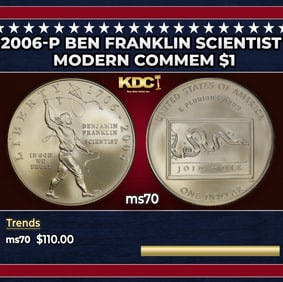 2006-P Ben Franklin Scientist Modern Commem Dollar $1 ms70 SEGS