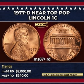 1977-d Lincoln Cent Near Top Pop 1c ms67+ rd SEGS