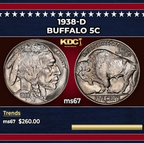 1938-d Buffalo Nickel 5c ms67 SEGS