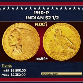1910-p Gold Indian Quarter Eagle $2 1/2 ms64+ SEGS