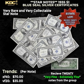 20x **STAR NOTES** 1935 $1 Blue Seal Silver Certificates Grades VF/XF