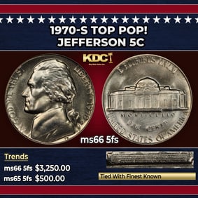 1970-s Jefferson Nickel TOP POP! 5c ms66 5fs SEGS