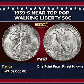 1939-s Walking Liberty Half Dollar Near Top Pop 50c ms67 SEGS