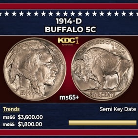 1914-d Buffalo Nickel 5c ms65+ SEGS