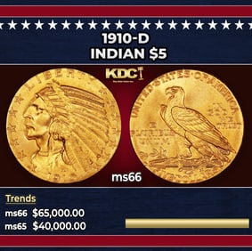 1910-d Gold Indian Half Eagle $5 ms66 USCG