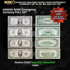 Complete 1934/1935 Hawaii WWII Emergency Currency Set $1, $5, $10, $20 FULL SET Grades VF/XF