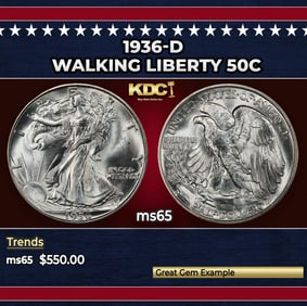 1936-d Walking Liberty Half Dollar 50c Grades ms65