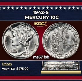 1942-s Mercury Dime 10c ms67 fsb SEGS